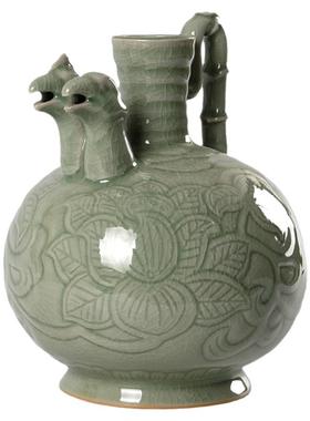 耀州瓷双凤壶汝瓷摆件中式仿古