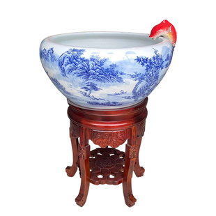 景德镇中式家用客厅特大陶瓷鱼缸 养鱼盆过滤循环流水乌龟金鱼缸