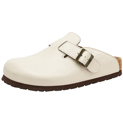 UBZ 宽版防水皮面白色勃肯半拖女2026春季新款厚底包头休闲博肯鞋