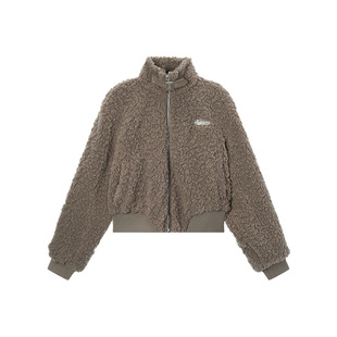 森马外套女短款显高小个子温柔气质白色冬季仿泰迪卷立领毛绒夹克