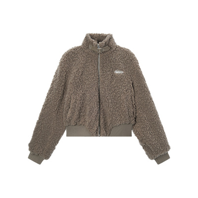 森马小个子立领毛绒短款外套女