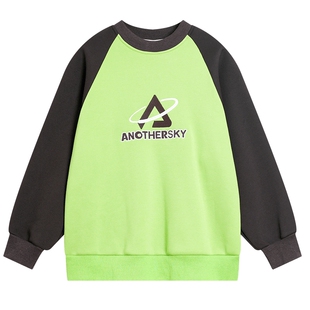 男童秋冬韩范撞色运动加绒卫衣2026新款学生儿童冬天加厚宽松上衣