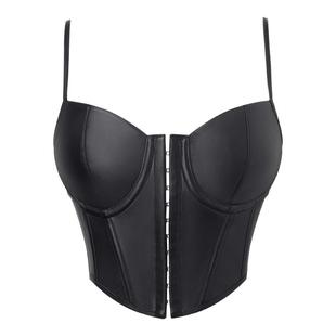 PU皮单排扣外穿鱼骨胸衣背心吊带短款上衣性感辣妹风内搭打底欧美