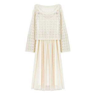 秋水伊人优雅镂空吊带连衣裙套装2026春季新款珠扣点缀裙子两件套