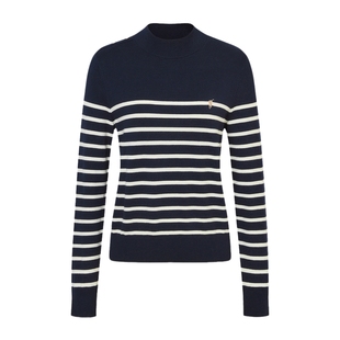 POLOWALK女装2025秋冬新款女士长袖针织衫条纹打底衫圆领薄毛衣