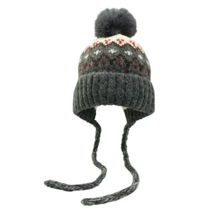 含羊毛费尔岛提花毛线帽子女款冬季可爱毛球护耳针织帽保暖套头帽