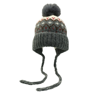 含羊毛费尔岛提花毛线帽子女冬季