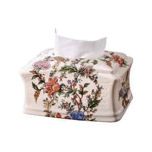 美式纸巾盒客厅轻奢陶瓷抽纸盒复古纸抽盒欧式创意法式高档摆件