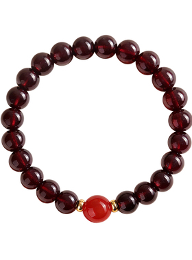 普陀山天然酒红多圈石榴石手链