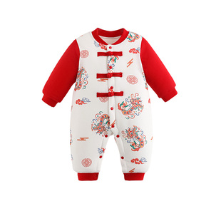 婴儿衣服冬季新年拜年喜庆新生儿连体衣初生男女宝宝满月周岁百天
