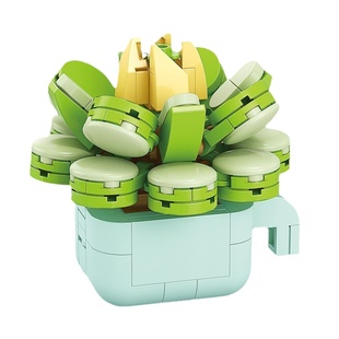 儿童益智拼装小颗粒多肉盆栽积木花玩具植物拼图女孩乐乐兄弟礼物