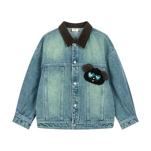 马拉丁童装儿童外套2025秋装新款女大童趣味立体小熊牛仔外套
