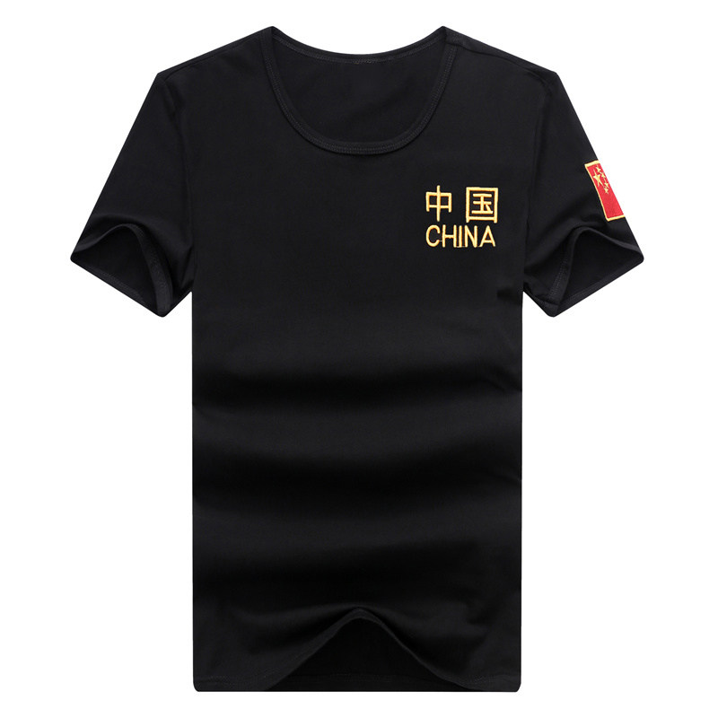 中国CHINA短袖t恤夏季女士圆领纯棉修身弹力半袖剌绣红旗爱国汗衫