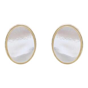 日韩白贝母耳钉S925银女简约冷淡风精致百搭时尚气质款18K金耳饰