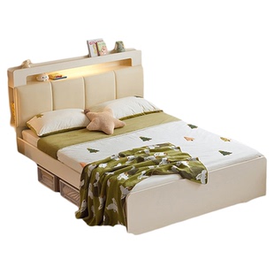 林氏家居奶油风卧室储物儿童床简约小户型1米5单人床政府补贴