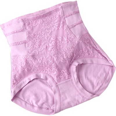 月色4条装夏薄女士收腹内裤胖mm蕾丝高腰提臀大码产后塑身三角裤
