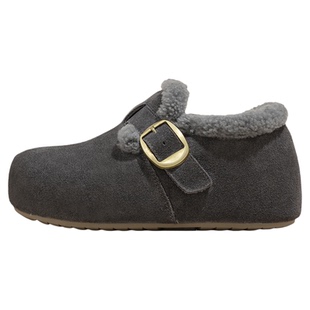 灰色厚底勃肯鞋女款2026新款春季加绒鞋子百搭增高保暖棉鞋休闲鞋