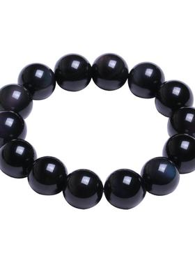 珍灵石天然黑曜石手链男水晶手串女官方旗舰店本命年彩虹眼转运珠