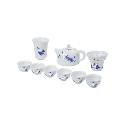 景德镇手绘青花玲珑白瓷功夫茶具