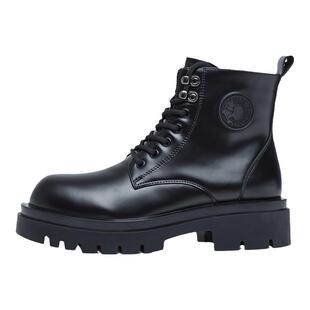 马克华菲马丁靴男款高帮英伦风真皮黑色工装机车靴春季增高短靴子