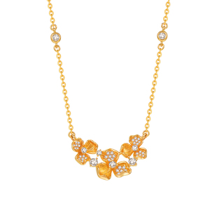 明牌珠宝5G黄金鸢景常在项链 t足金鸢尾花锆石镶嵌套链AFB0372