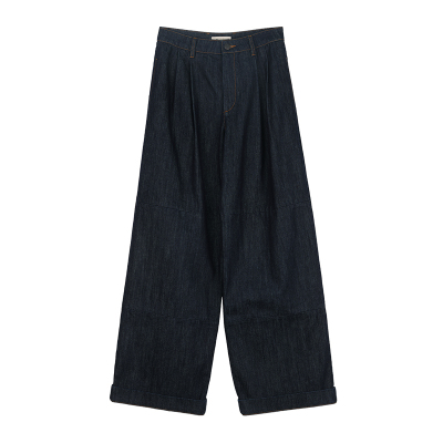 MRS Studios 土耳其原色水洗折边阔腿及地休闲裤 卡其工装牛仔裤