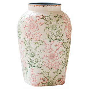 陶瓷花瓶新中式宽口粉色鲜花插花高级感客厅中古摆件餐桌装饰花器