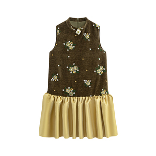 MildRate原创 千金风撞色拼接无袖连衣裙新中式A字裙