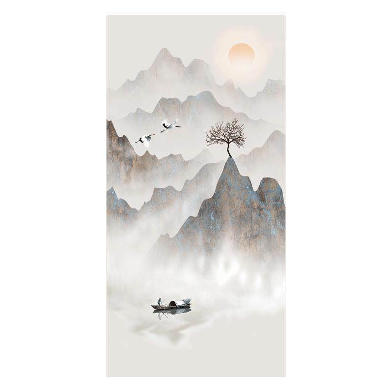 墙纸中式3d立体水墨山水玄关背景墙壁纸复式别墅壁布客厅墙布壁画