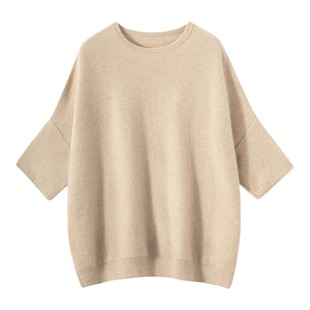 2025秋冬新款100纯山羊绒衫女宽松打底毛衣落肩袖时尚短袖针织T恤