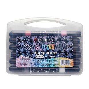 六品堂彩色闪光马克笔发光亮晶晶流沙银光变色做手账专用儿童莹光笔绘画闪亮发光笔金属轮廓双头闪光马克笔