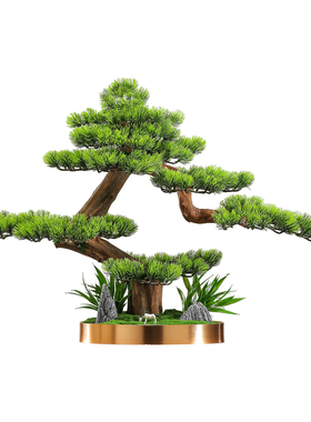 仿真迎客松盆景新中式客厅玄关办公室桌面装饰开业礼品招财摆件