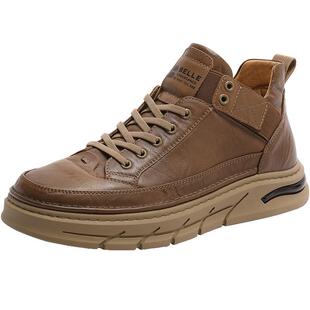 百丽男鞋休闲高帮运动板鞋男春季新款厚底增高棉鞋子软底8CY01DM3