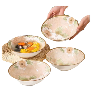 8英寸山茶花大海碗吃面喝汤家用大号汤碗茶色创意米饭碗