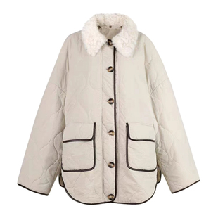 沈月同款菱格棉服秋冬防风保暖宽松上衣绗缝夹棉外套女毛领可拆卸