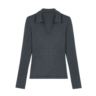 pusumede 一日闲适 黑色v领长袖针织衫女气质修身内搭打底T恤上衣