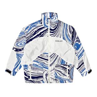 滑雪服单板双板男女款防水防风高端满印纹理蓝色宽松休闲运动外套