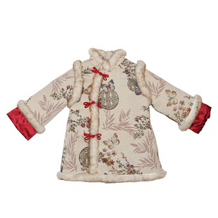 女童汉服拜年服唐装加绒加厚女宝国风过年衣服冬季儿童旗袍连衣裙