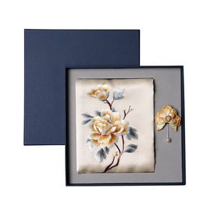 筛月苏绣真丝围巾女苏绣送丝巾妈妈生日桑蚕丝披肩丝绸刺绣胸针