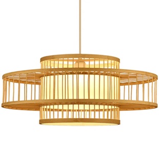 竹艺竹编吊灯中式田园餐厅民宿卧室阳台日式复古灯笼店铺商用灯具