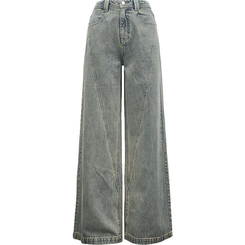 ONLY2025秋季新款时尚复古解构剪裁设计宽松高腰阔腿裤牛仔裤女