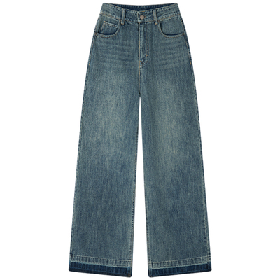HaloLuu复古水洗蓝阔腿牛仔裤
