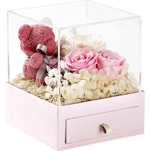SEEROSE西罗斯永生花玫瑰小熊口红首饰抽屉礼盒送女朋友生日礼物