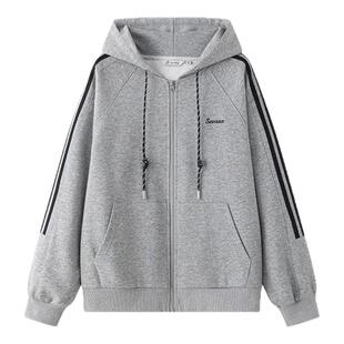 东京岁时记jk制服学院风多功能灰色连帽卫衣外套拉链宽松舒适春季