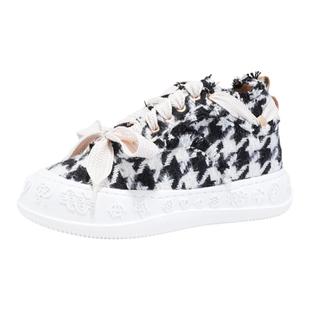 iiJin艾今官方超轻7cm厚底内增高千鸟格织物低帮休闲鞋女136AWEJ