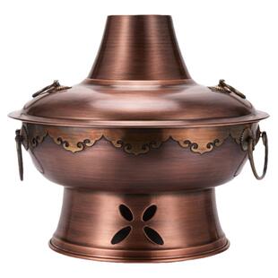 隆顺铜艺铜火锅电碳两用紫铜老式家用紫铜插电木炭老北京涮肉铜锅