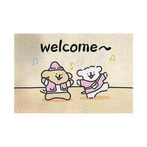 卡通线条小狗丝圈地垫入户门玄关防滑蹭泥耐脏耐磨家用脚垫子地毯