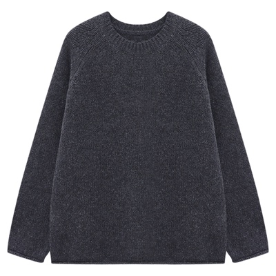 Basic House/百家好绵羊毛100%纯色圆领针织衫女冬季宽松套头上衣