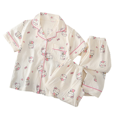 儿童睡衣女童短袖纯棉质三件套夏