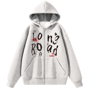 纯棉拉链卫衣加绒开衫外套TF家族陈奕恒同款个性字母印花加厚衣服